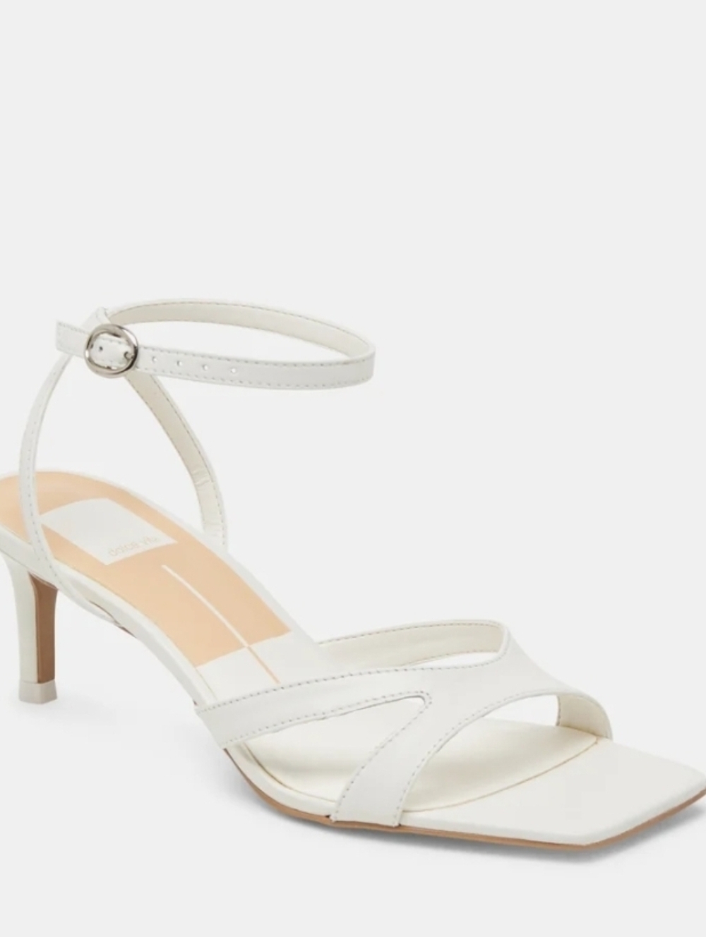 🤍🔹️Dolce Vita 🔹️True White Leather Ankle-Strap Mid Kitten Becki Heel Sandal - Picture 7 of 8